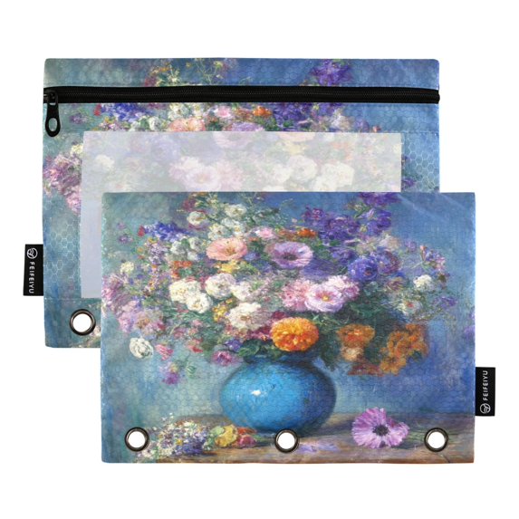 2 Pack Flip Folders with Clear PVC Window Binder Pouches 3-Ring Binder Organizer for Office & Home Vintage Style Vase