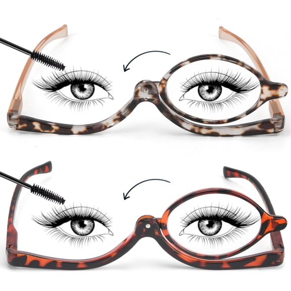 2-Pack Flip-Up Makeup Reading Glasses, Magnified Eyeglasses in Tortoiseshell and Red-Brown Patterns