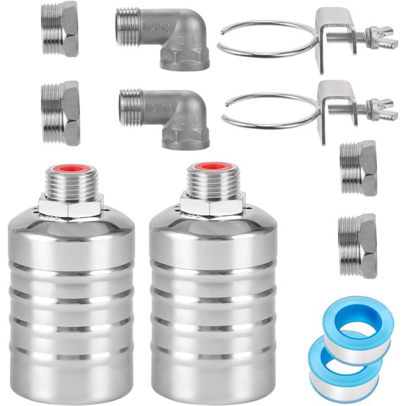 2-Pack Float Valve, 1/2" to 3/4'' 1" 304 Stainless Steel Fully Automatic Water Level Controller Water Float Valve for Water Tank,Pool,Water Tank, Livestock Troughs