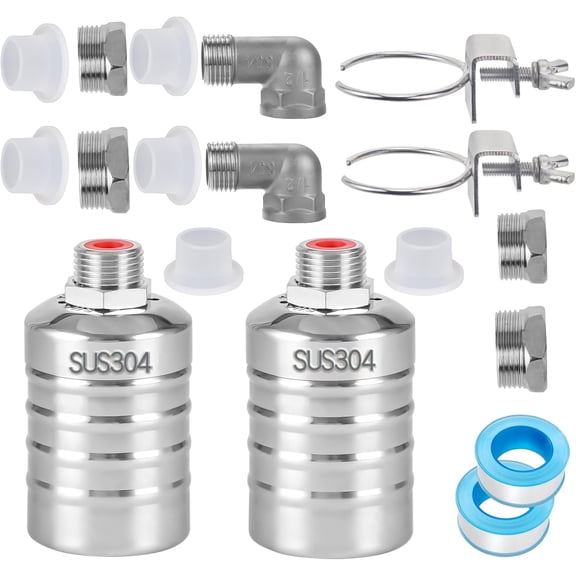 2-Pack Float Valve, 1/2" to 3/4'' 1" 304 Stainless Steel Fully Automatic Water Level Controller Water Float Valve for Water Tank,Pool,Water Tank, Livestock Troughs