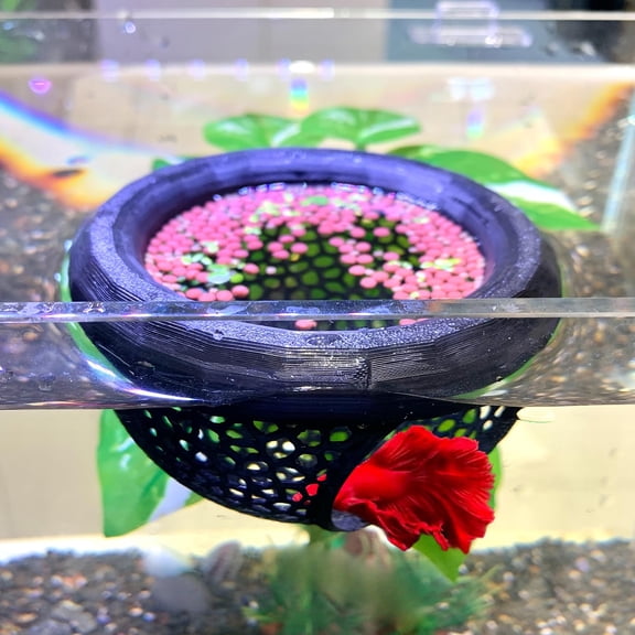 2 Pack Floating Betta Fish Hammock Hide Cave, Large & Small Hollow Aquarium Rest Bed, Multi-Function PLA Fish Tank Decor Feeding Ring for Small Fish Shrimp