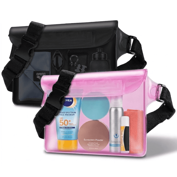 2 Pack Floating Dry Bag Fanny Pack – Waterproof Pouch with Adjustable Strap, for Swimming, Boating, Kayaking & Beach(Black+Pink)