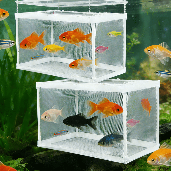 2 Pack Floating Fish Tank Breeder Box, Aquarium Isolation Net Hatchery for Guppy, Betta & Young Fish Separation