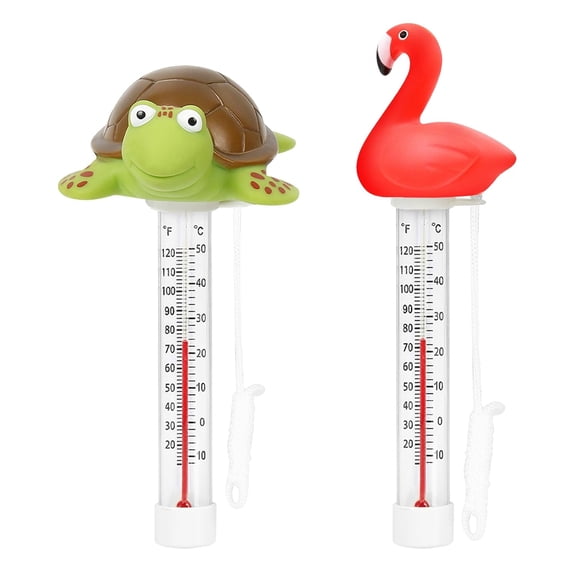 2 Pack Floating Pool Thermometer, Large Size Easy Read for Water Temperature with String for Outdoor and Indoor Swimming Pools and Spas (Flamingo & Turtle)