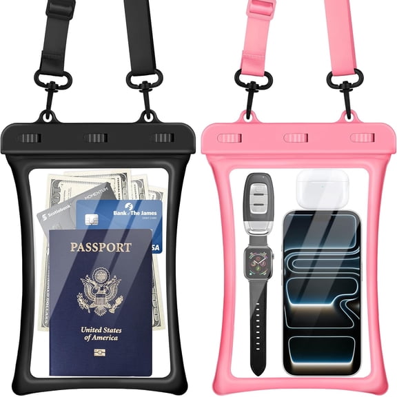 2 Pack Floating Waterproof Phone Pouch, Floatable Universal IPX8 Waterproof Phone Case, Float Clear Cell Holder with Lanyard, Cellphone Dry Bags for Vacation Beach Pool Kayak Cruise Travel