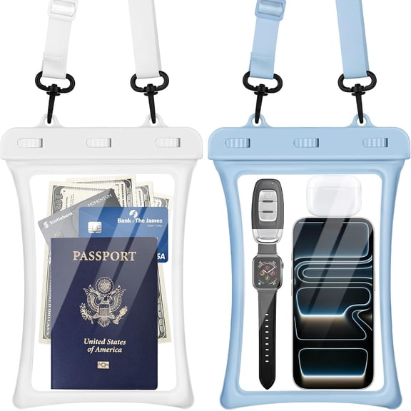 2 Pack Floating Waterproof Phone Pouch, Floatable Universal IPX8 Waterproof Phone Case, Float Clear Cell Holder with Lanyard, Cellphone Dry Bags for Vacation Beach Pool Kayak Cruise Travel