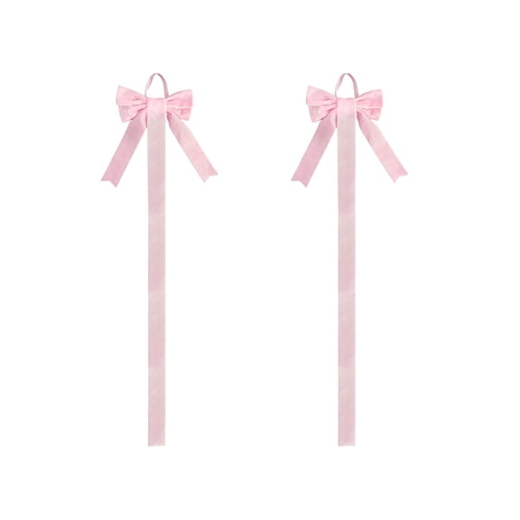 2 Pack Flock Velvet Bow Decoration Photo Display Sticker Holiday Window Home Decor 4.72X31.5In Pink Ribbon For Christmas Tree Wedding Gift Card Hanging Craft