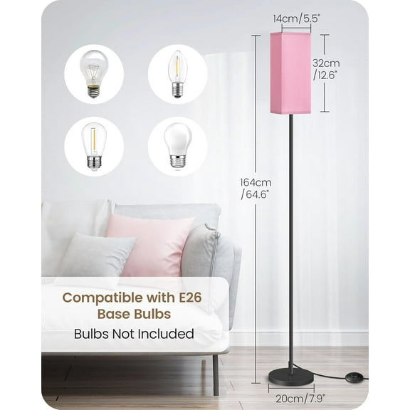 2 Pack Floor Lamp, Modern Standing Lampshade with Foot Switch, Minimalist Freestanding Lamp (Bulb Not Included), for Living Room, Bedroom Office, Black and Pink P07LDP205