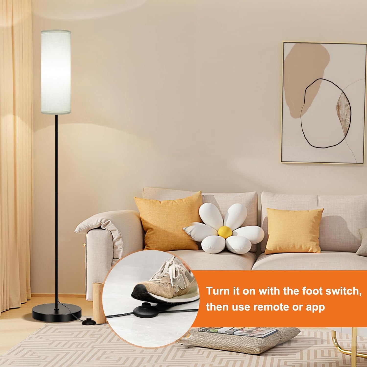 2 Pack Floor Lamps for Living Room, Dimmable Colors Temperature & Brightness, Modern Floor Lamp with Remote, Tall Standing Lamps for Living Room Bedroom Office, White
