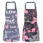 2 Pack Floral Aprons with Pocket Blooming Womens Waterproof Adjustable Cooking Aprons Kitchen Gardening Salon