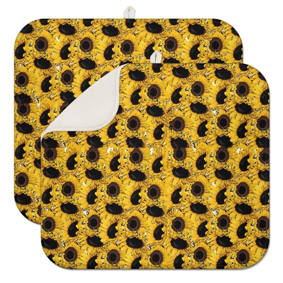 2 Pack Floral Boho Drying Mats - Reusable Washable Kitchen Mat with Sunflower Aesthetic