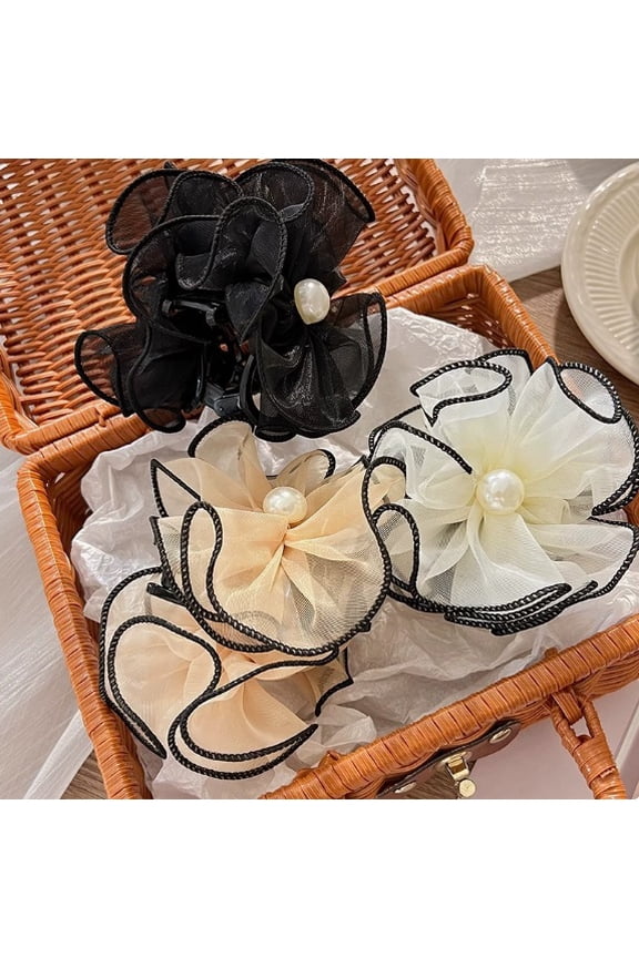 2-Pack Floral Bubble Mesh Shark Clips - Strong Grip for Thick Hair, Elegant Design for Everyday Use