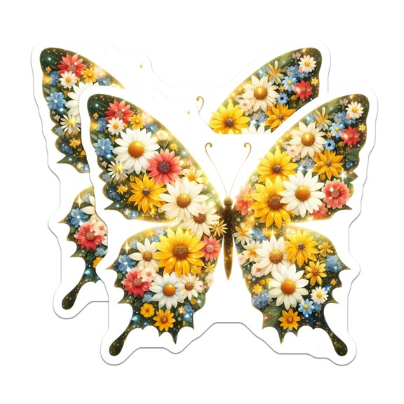 (2 Pack) Floral Butterfly Magnets - Cottagecore Garden Art - Whimsical Flower Refrigerator Accessory - 5 Inches On Longest Side - Thick Durable Magnet - Made in USA