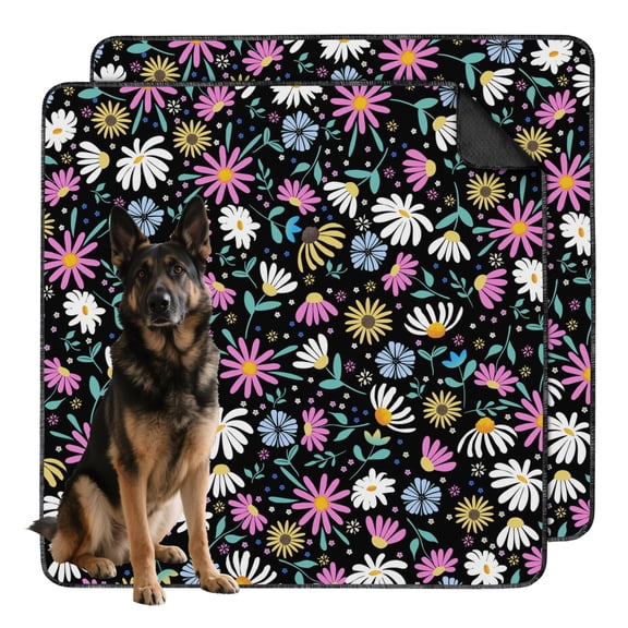 2-Pack Floral Design Pet Crate Mats 48x48 Inch Washable Reusable House Training Pads, Non-Slip Puppy Potty Solution for Big Dogs Indoor Areas