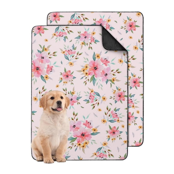 2-Pack Floral Design Pet Housebreaking Mats, Washable Reusable Dog Training Pads 24x35 Inches, Non-Slip Surface Puppy Potty Solution for Floors