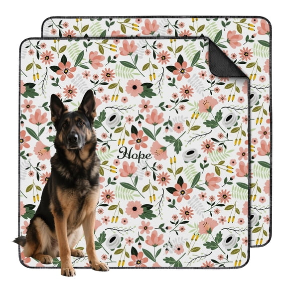 2-Pack Floral Design Training Solutions 48x48 Inch Washable Reusable House Training Pads, Non-Slip Dog Potty Mat for Big Breed Crate and Floors