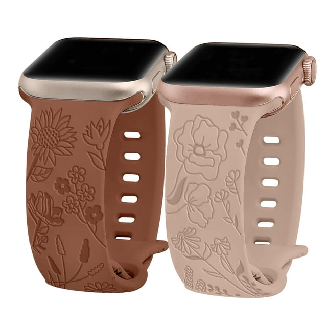 2 Pack Floral Engraved Bands Compatible for Apple Watch Band 38mm 40mm