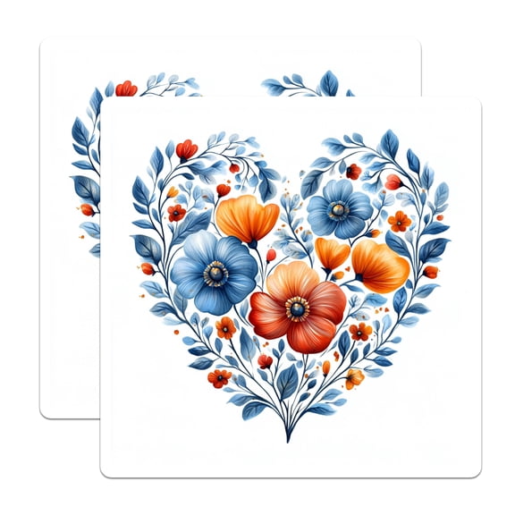 (2 Pack) Floral Heart Magnets - Watercolor Flower Decor - Botanical Refrigerator Accent for Kitchen - 5 Inches On Longest Side - Thick Durable Magnet - Made in USA - MAG28110