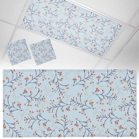 2 Pack Floral Plants Fluorescent Light Covers for Ceiling Lights Delicate Orange Flowers Plant Pop Art Magnetic Ceiling Light Covers Overhead Light Filters for Office Classroom Home