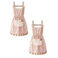 thumbnail image 1 of 2-Pack Floral Princess Ruffle Apron for Women with Pocket & Hand-Wipe Towel | Adjustable Canvas Kitchen Bib Set for Cooking, Baking, Crafting & Gardening (Blue), 1 of 7