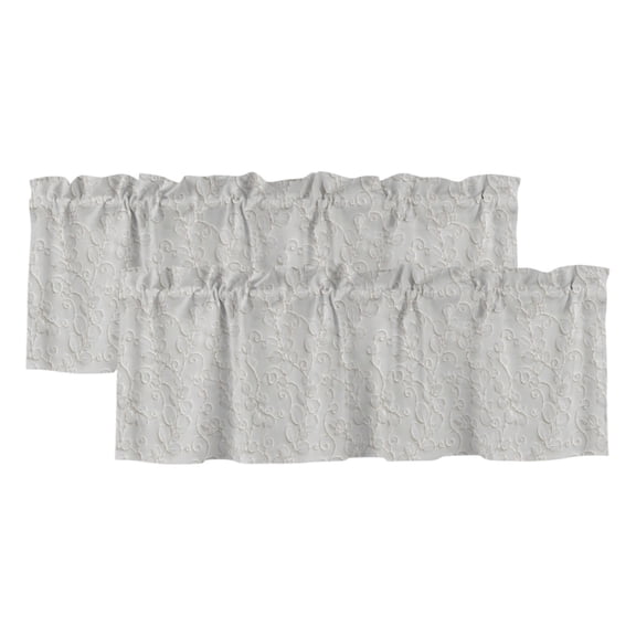 2 Pack Floral Scrolls Valance for Window Damask Floral Leaves Embossed Texture White Kitchen Valance Rod Pocket Short Curtain Topper Decorative Window Treatment for Living Room Bedroom 54"x18"