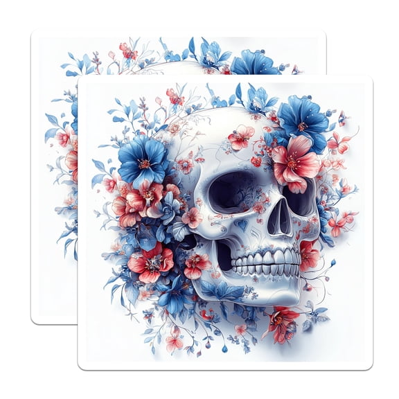 (2 Pack) Floral Skull Stickers - Botanical Macabre Art - Romantic Goth Decor - Aesthetic Water Bottle Laptop Decal - 5" On Longest Side - Sticks to Smooth Flat Surfaces - Made in USA - BMCS26295