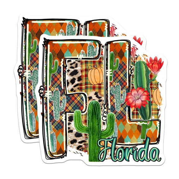 (2 Pack) Florida Cactus Stickers - FL State Pride - Southwestern Stickers - 5" On Longest Side - Sticks to Smooth Flat Surfaces - Made in USA - BMCS18337