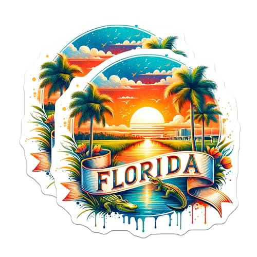 (2 Pack) Florida Sunshine State Magnets - Beach Sunset - Palm Tree Decor - 5" On Longest Side - for Cars, Fridges, Toolboxes - Made in USA - MAG6738
