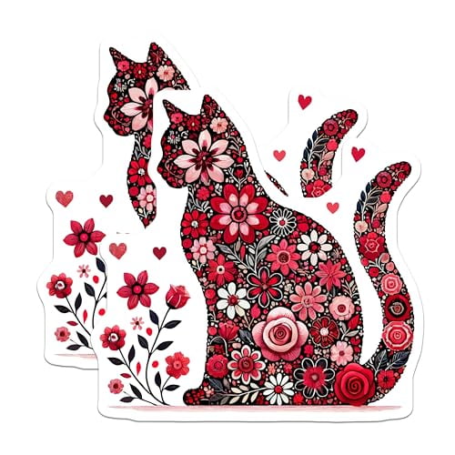 (2 Pack) Flower Cat Magnets - Floral Cat - Kitty Fridge - Flower Cat Decor - Cute Cat - 5" On Longest Side - for Cars, Fridges, Toolboxes - Made in USA - MAG5735