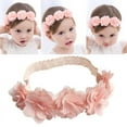 thumbnail image 1 of 2 Pack Flower Crown Baby Headbands Newborn Floral Birthday Headbands Infant Wrap Soft Chiffon Elastic Baby Turban Pink Hair Band for Infant Toddler Kids, 1 of 8