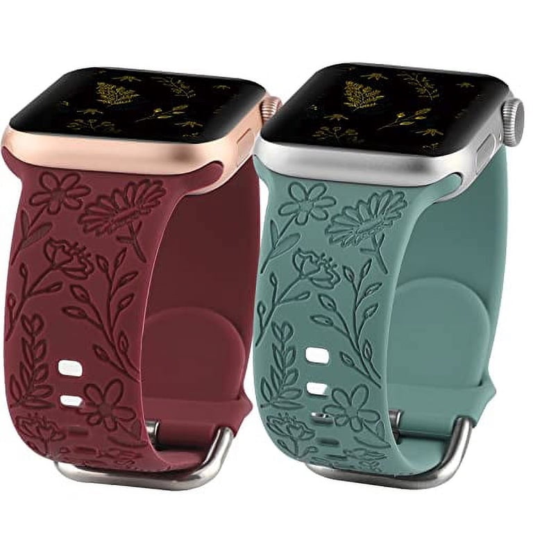 2 Pack Flower Engraved Sport Strap Compatible with Apple  display picture 1