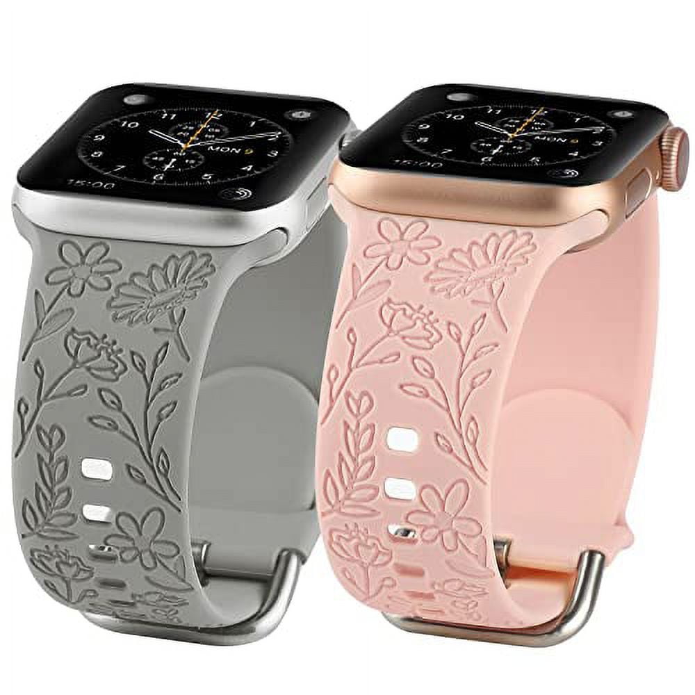VISOOM Watch Charms Compatible for Apple Watch Band 40mm/38mm/41mm Series 8  7 SE 6/5/4 Women Fashion Cute Floral Engraved Silicone Watch Strap