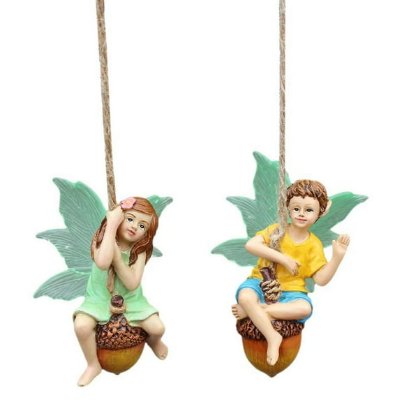 2-Pack Flower Fairy Pixie Luminous Flower Fairy Resin Hanging Ornament Fly Wing Miniatures Resin Flower Fairy Figures Figurines Fairy Garden Accessories Dollhouse Ornament Garden Decoration