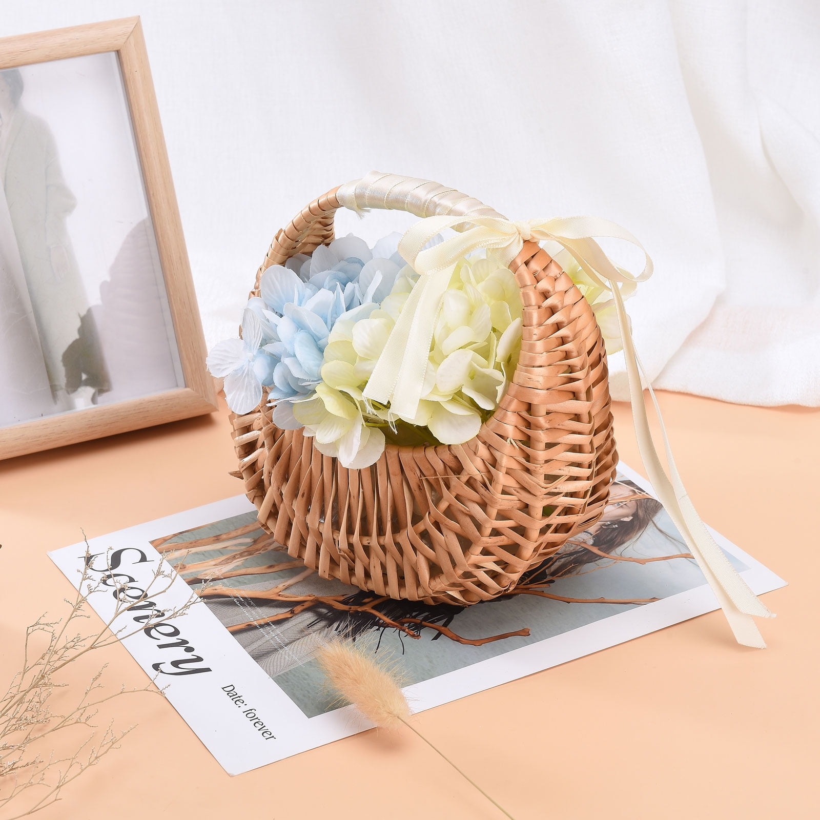 2 Pack Flower Girl Basket With Handle Flower Girl Basket,Wedding Flower