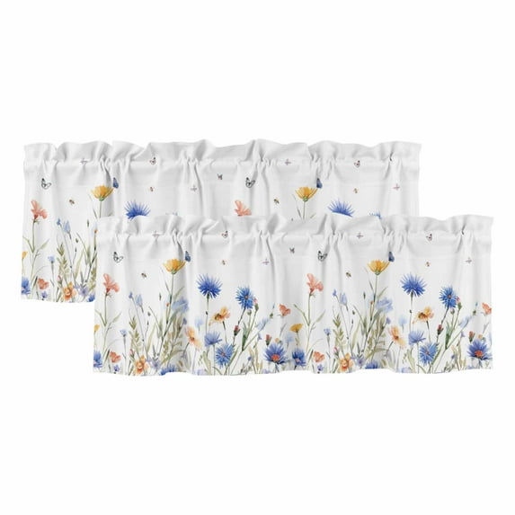 2 Pack Flower Leaf Valance for Window Butterfly Flowers Spring Kitchen Valance Rod Pocket Short Curtain Topper Decorative Window Treatment for Living Room Bedroom 42"x12"