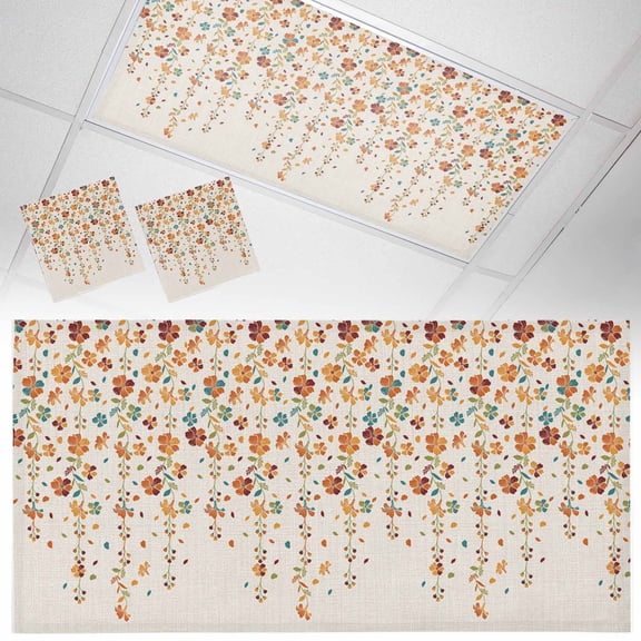 2 Pack Flower Orange Fluorescent Light Covers for Ceiling Lights Blue Cherry Blossoms Cotton Linen Background Magnetic Ceiling Light Covers Overhead Light Filters for Office Classroom Home