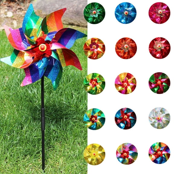 2 Pack Flower Pinwheels Wind Spinners for Yard and Garden, Sequined Reflective Windmill Ornament Spinner for Patio Lawn Party Outdoor