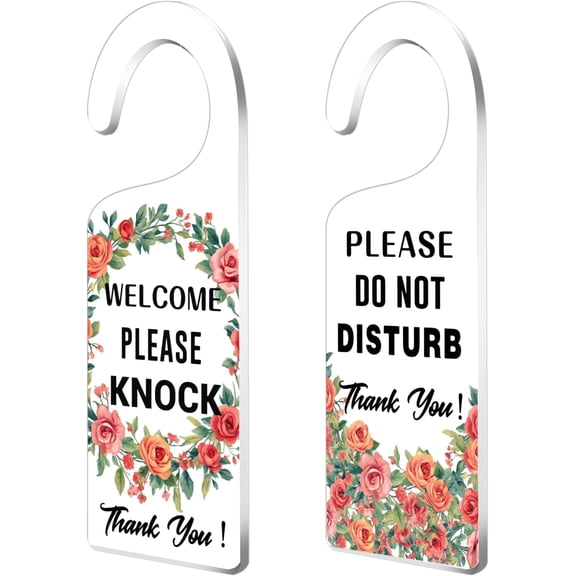2 Pack Flower Please Do Not Disturb and Welcome Please Knock Door Hangings Sign Do Not Disturb Sign Door Hanger Sign Acrylic Engraved Sign for Office Home and Meeting Session colorful