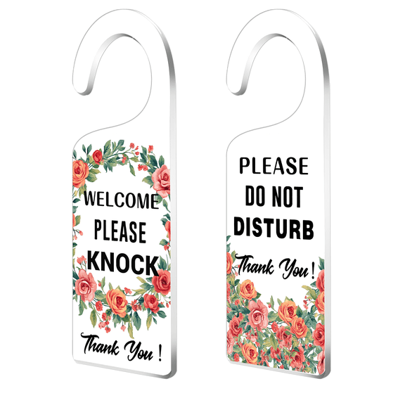 2 Pack Flower Please Do Not Disturb and Welcome Please Knock Door Hangings Sign Do Not Disturb Sign Door Hanger Sign Acrylic