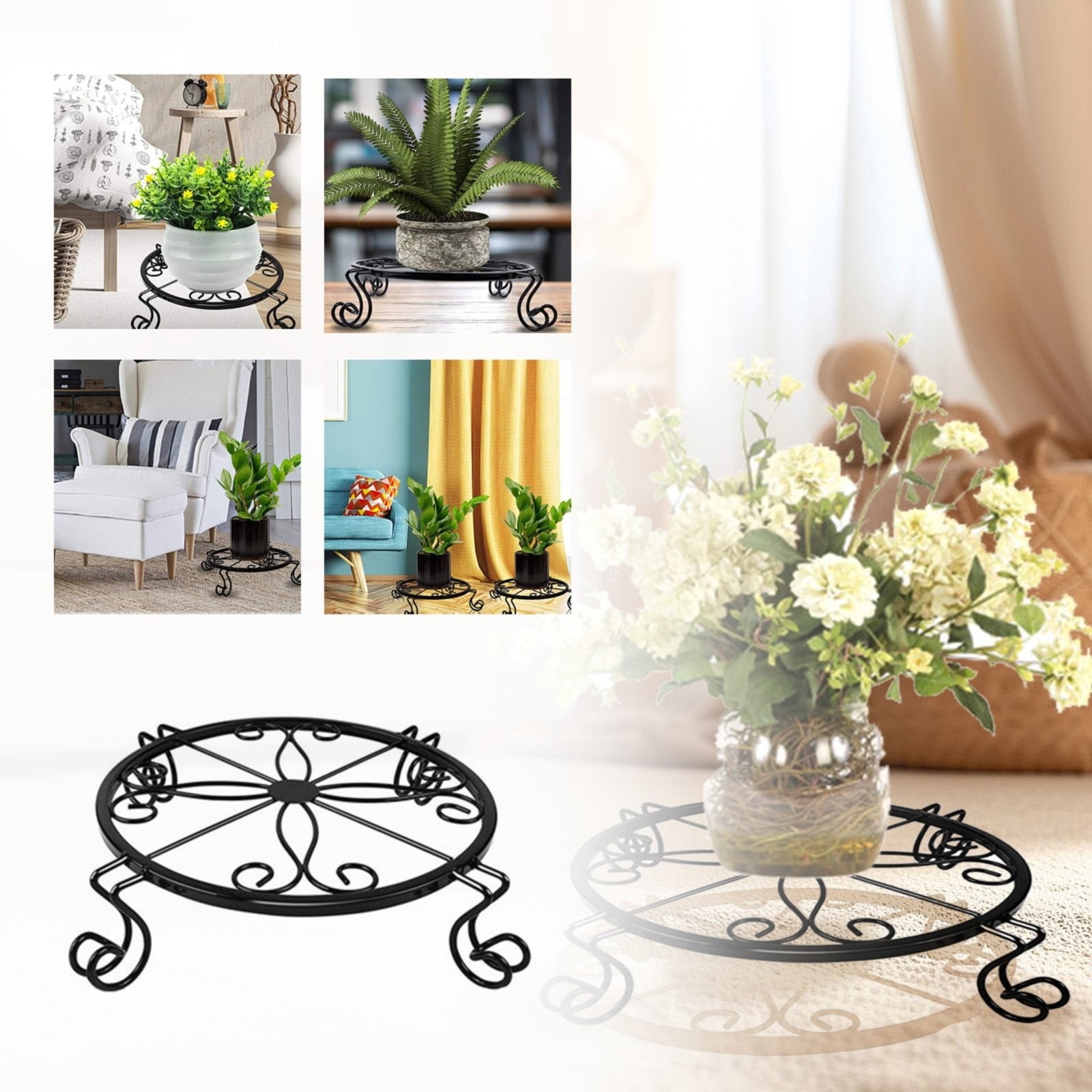 2 Pack Flower Pots,Black Stand For Flower Pot Heavy Duty Potted Holder