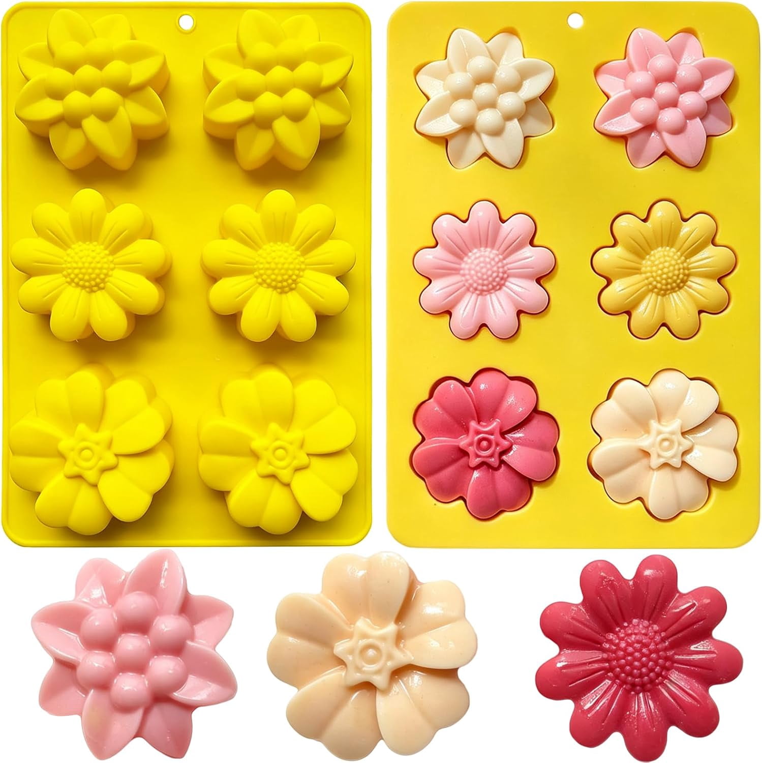 2 Pack Flower Silicone Soap Molds Large Daisy Flower Chocolate Candy ...