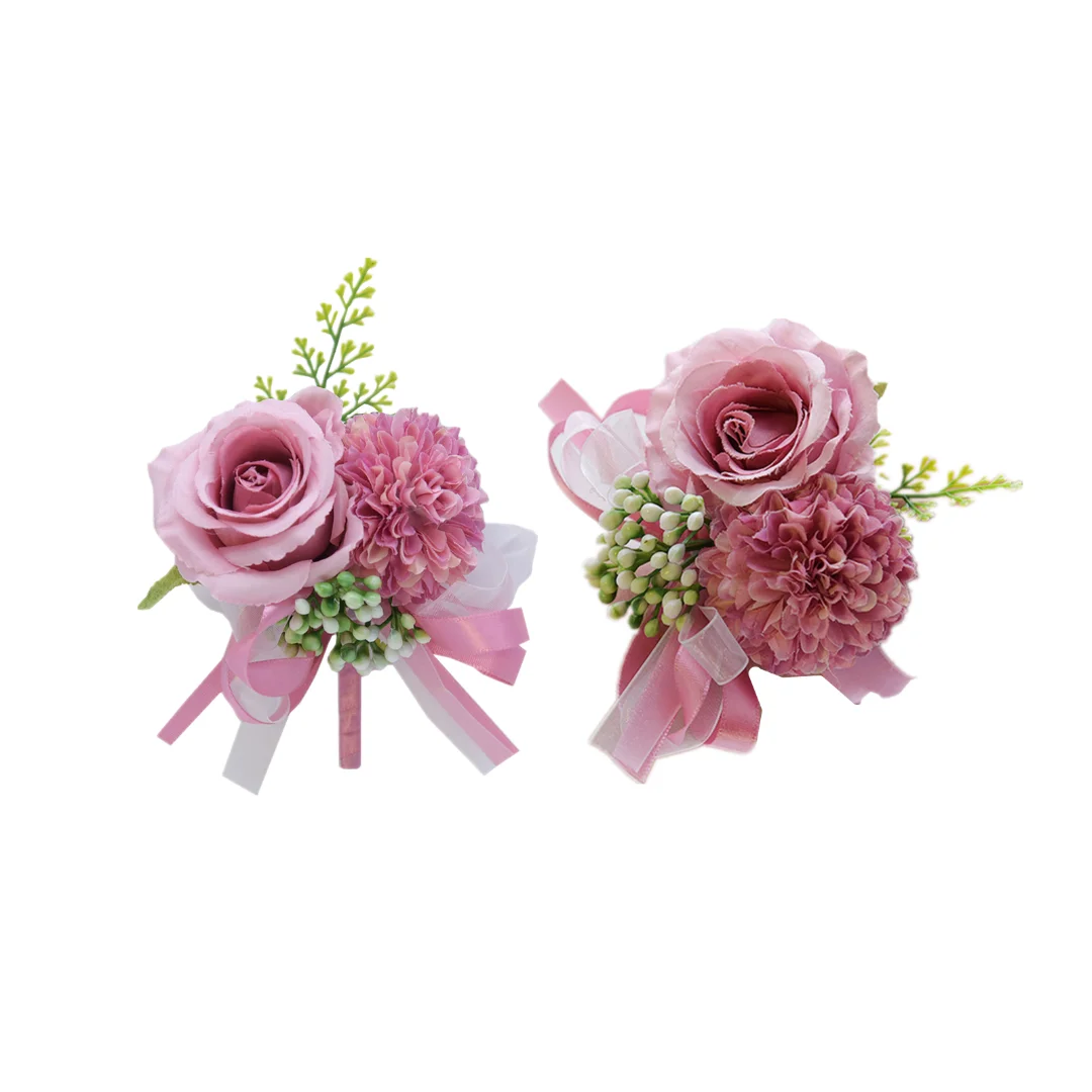 Wholesale CRASPIRE 2PCS Rose Wrist Corsage Boutonniere Set Pink Artificial  Bridal Wrist Flower 