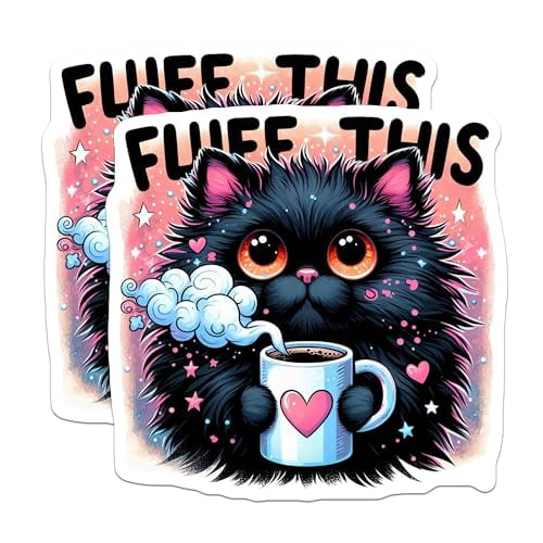 (2 Pack) Fluff This Cat Magnets - Cute Cat Art - Funny Coffee Magnet - Whimsical Kitchen - 5" On Longest Side - for Cars, Fridges, Toolboxes - Made in USA - MAG4590