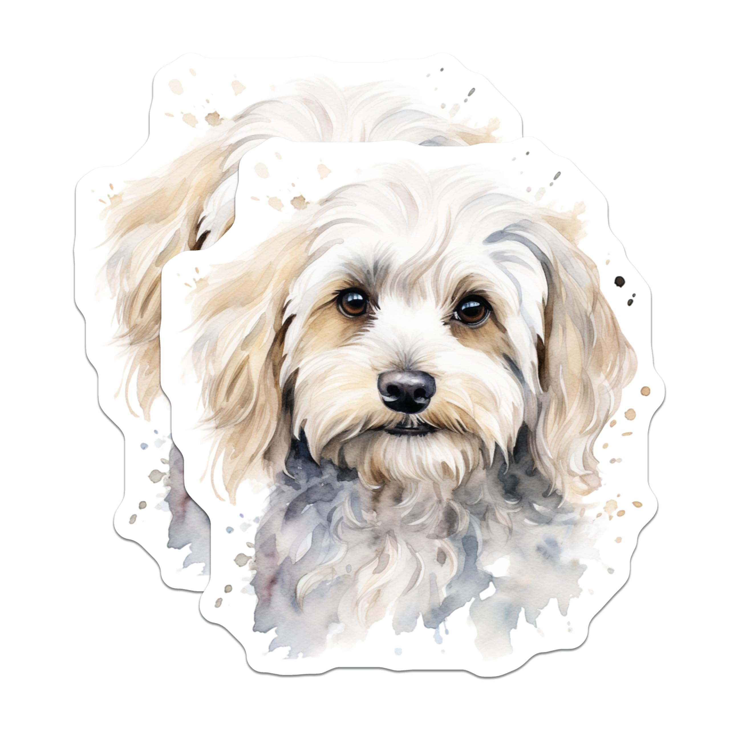 (2 Pack) Fluffy Dog Stickers - Watercolor Puppy Art - Maltipoo Cavapoo ...