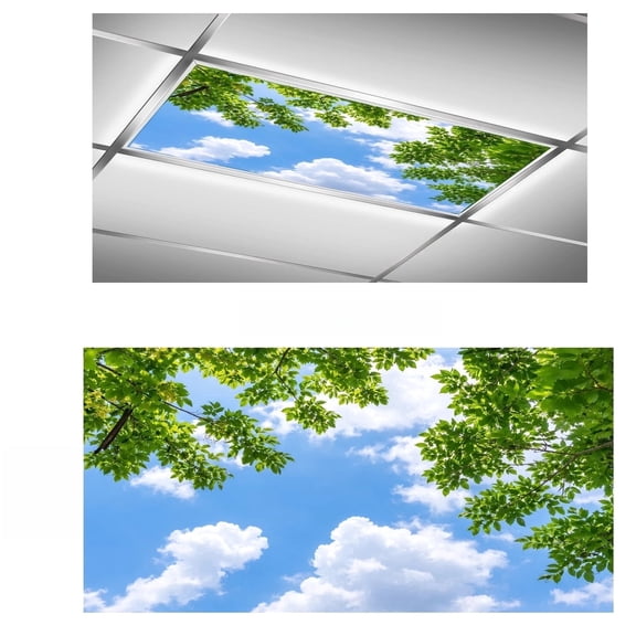 2 Pack Fluorescent Light Cover for Ceiling Light -Sky Branches Magnetic Light Covers Classroom, Light Filters Drop Fluorescent Light Shade Panel for Office Home School,4 X 2 Ft