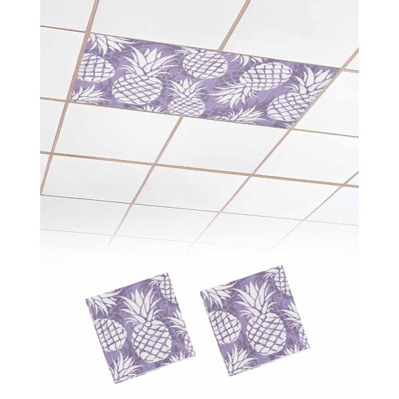 2 Pack Fluorescent Light Cover for Ceiling Lights, Purple Pineapple Magnetic Classroom Light Filters 4x2 Feet, Tropical Summer Botanical Fruits Decorative Ceiling Shade Panel for Office