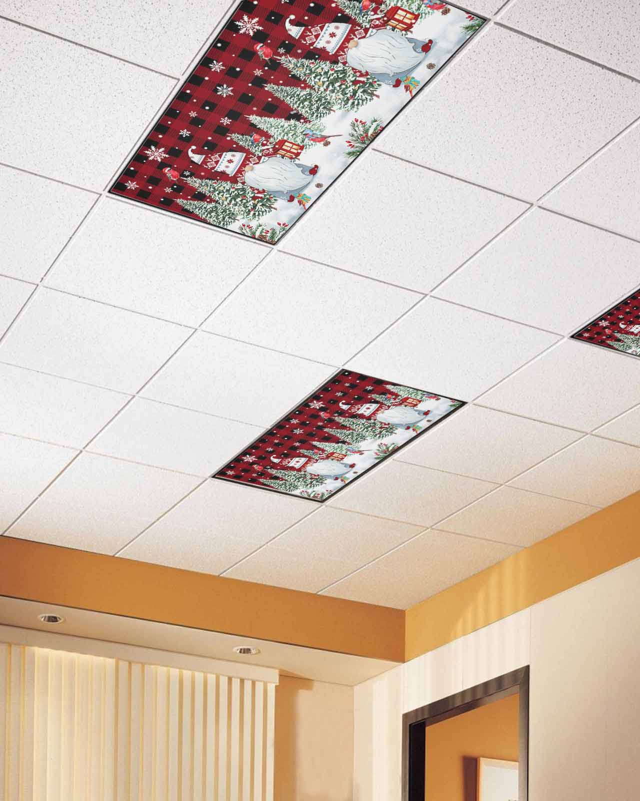 2 Pack Fluorescent Light Covers, 4 x 2 Feet, Christmas Gnome Xmas Tree ...