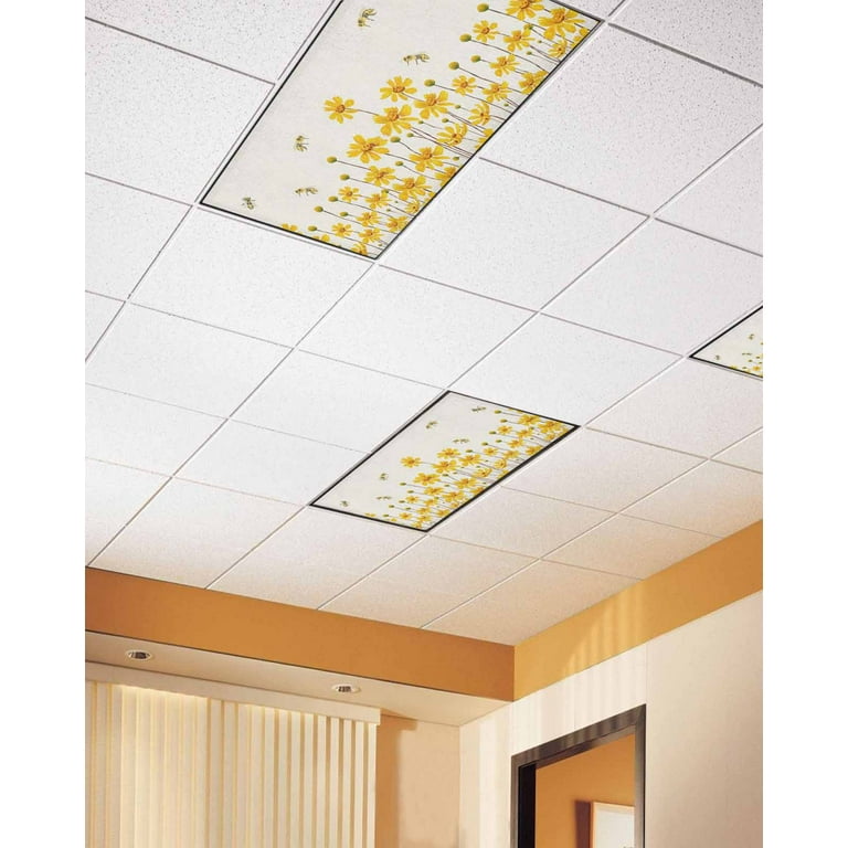2 Pack Fluorescent Light Covers 4 x 2 Feet Summer Watercolor Burlap Texture Yellow Flowers Magnetic Light Covers for Ceiling Lights Classroom Light Filters for Office Library Home Decor Walmart