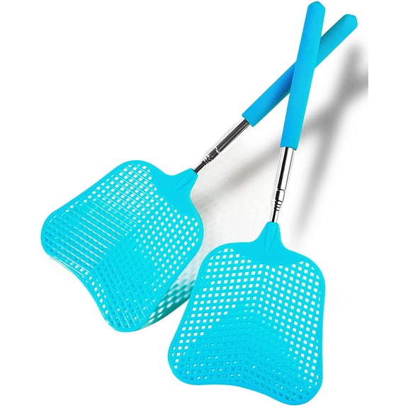 2 Pack Fly Swatters Heavy Duty Set, Telescopic Fly Swatter, Stainless Steel Handle for Flyswatter (Blue)