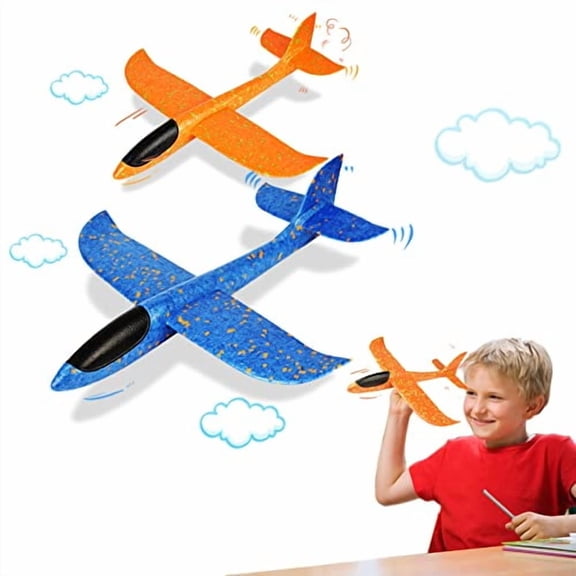 2 Pack Foam Airplanes for Kids,13.3'' Throwing Foam Glider Planes Toys,Flying Styrofoam Kid Airplanes Toy for 3 4 5 6 7 8 9 10 11 12 Year Old Boys Girls with Outdoor Sports Play